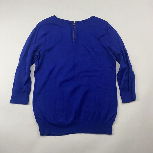 Cynthia Rowley Royal Purple Owl Sweater Sequins Round Neck Back Zip Cotton Sz M - Picture 8 of 9